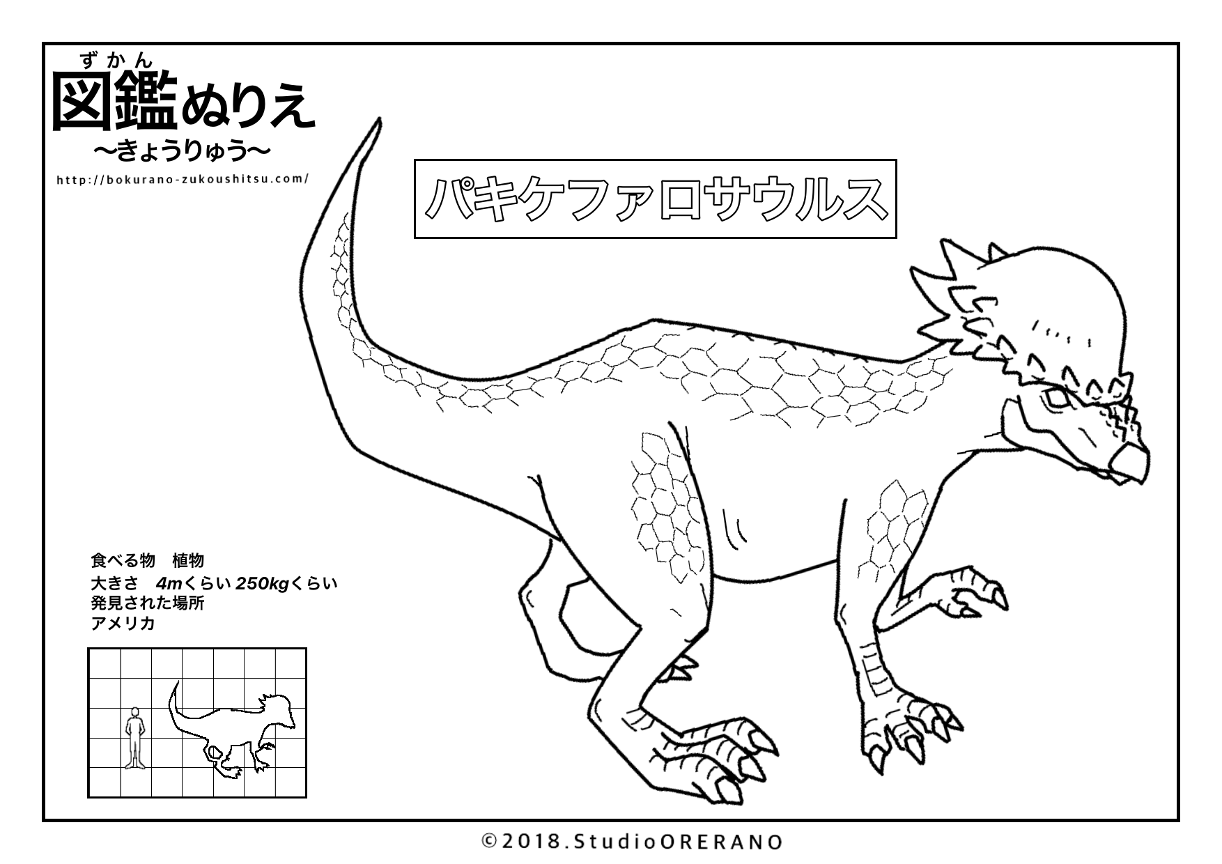 恐竜のぬりえパキケファロサウルス